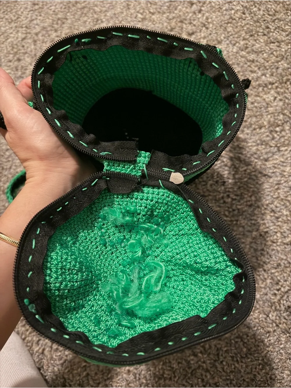 Hand Crafted Green and Black Crochet Monster Backpack